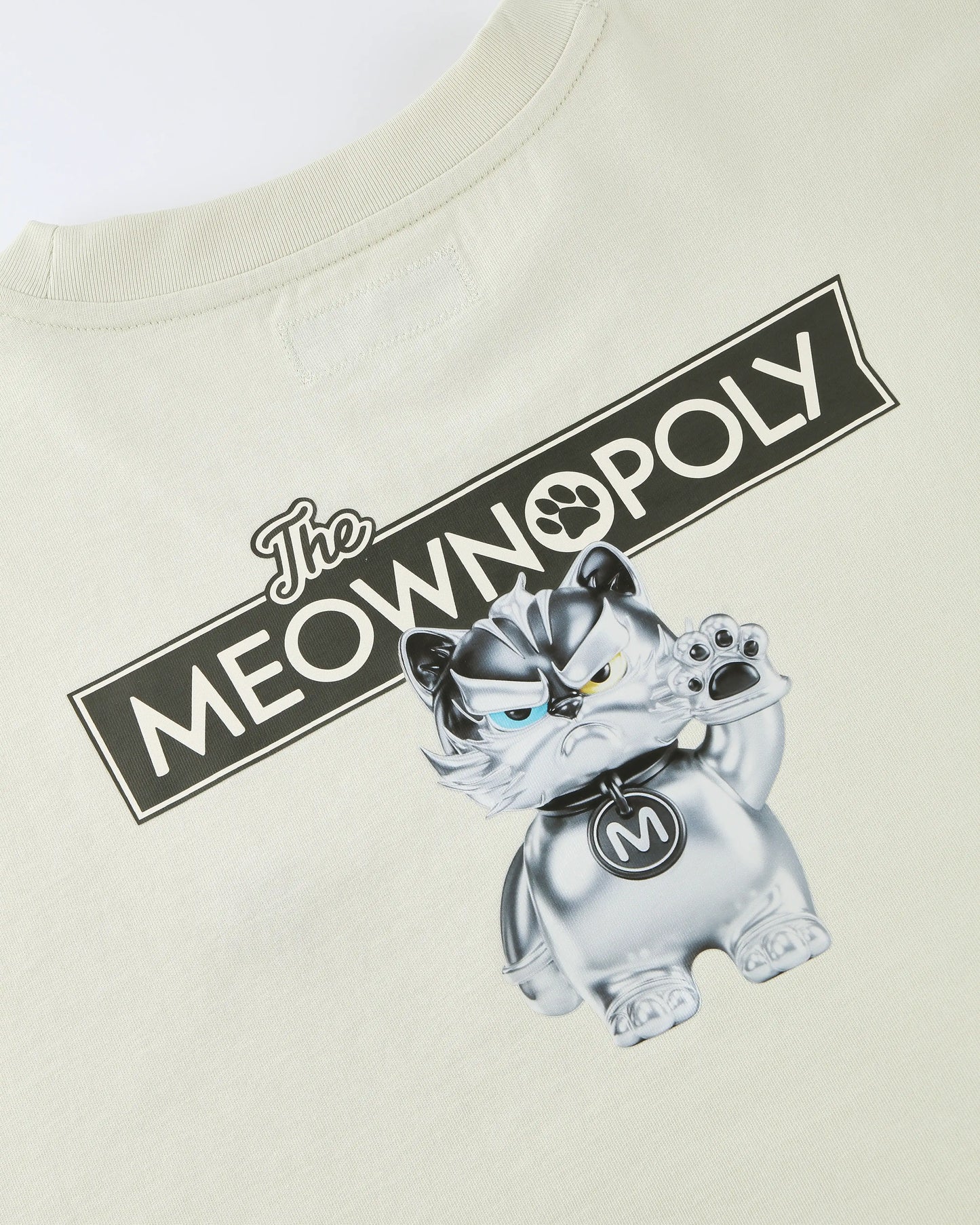 MEOWLOL THE MEOWNOPOLY GRAPHIC PLEATED SLEEVES EASY FIT T-SHIRT