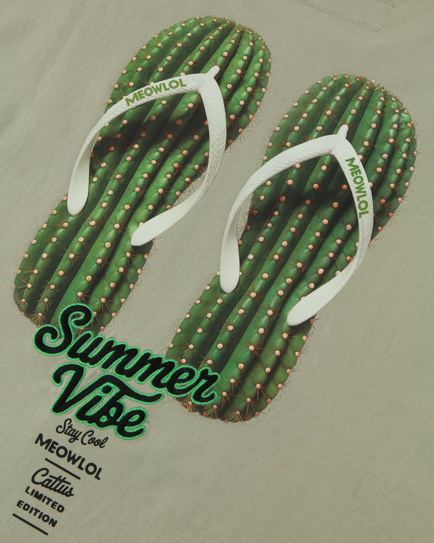 SUMMER VIBE MEOWLOL CATTUS SANDALS PLEATED SLEEVES EASY FIT T-SHIRT