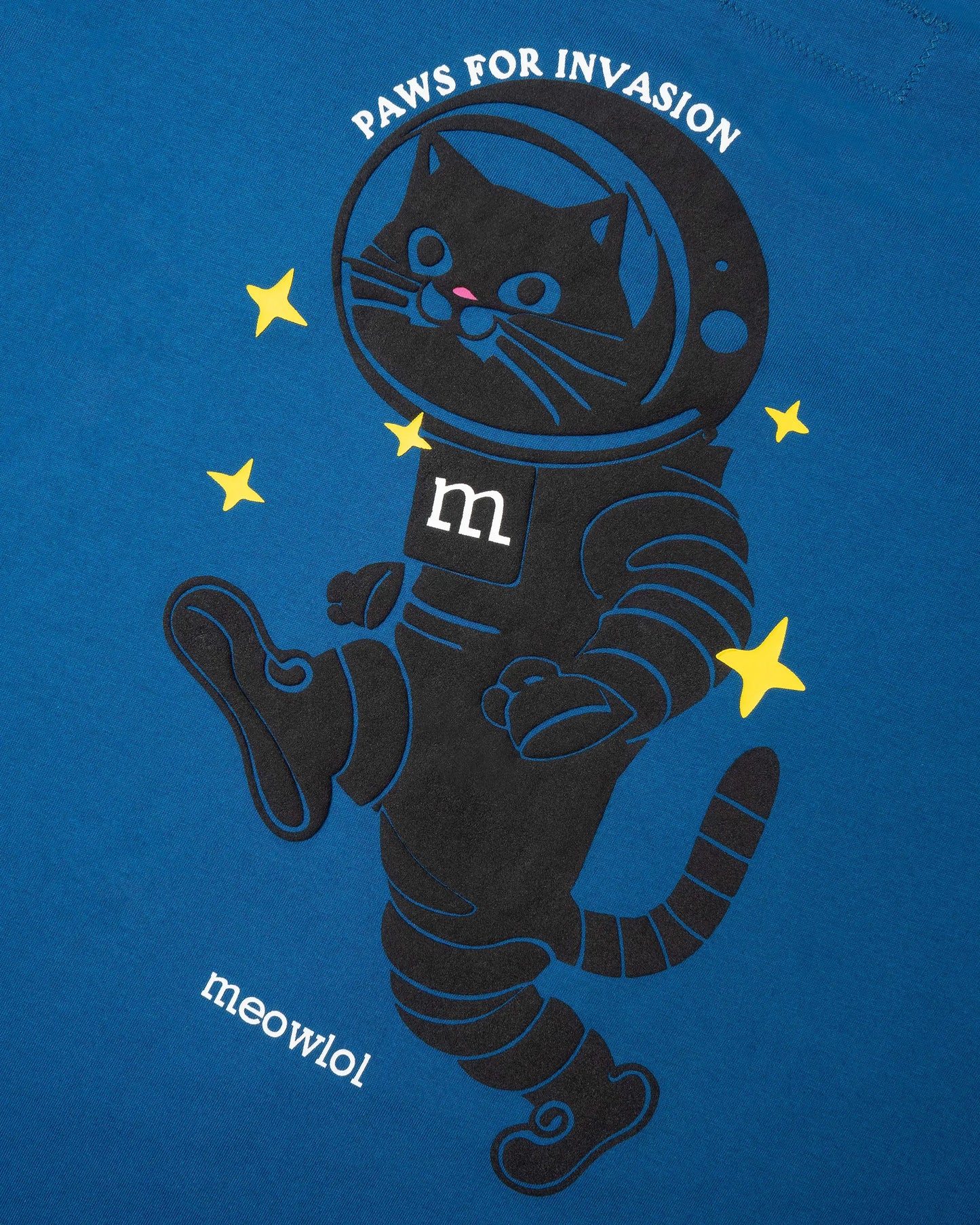 ALIEN MEOW SHOULDER PLEATED EASY FIT T-SHIRT (BLUE)