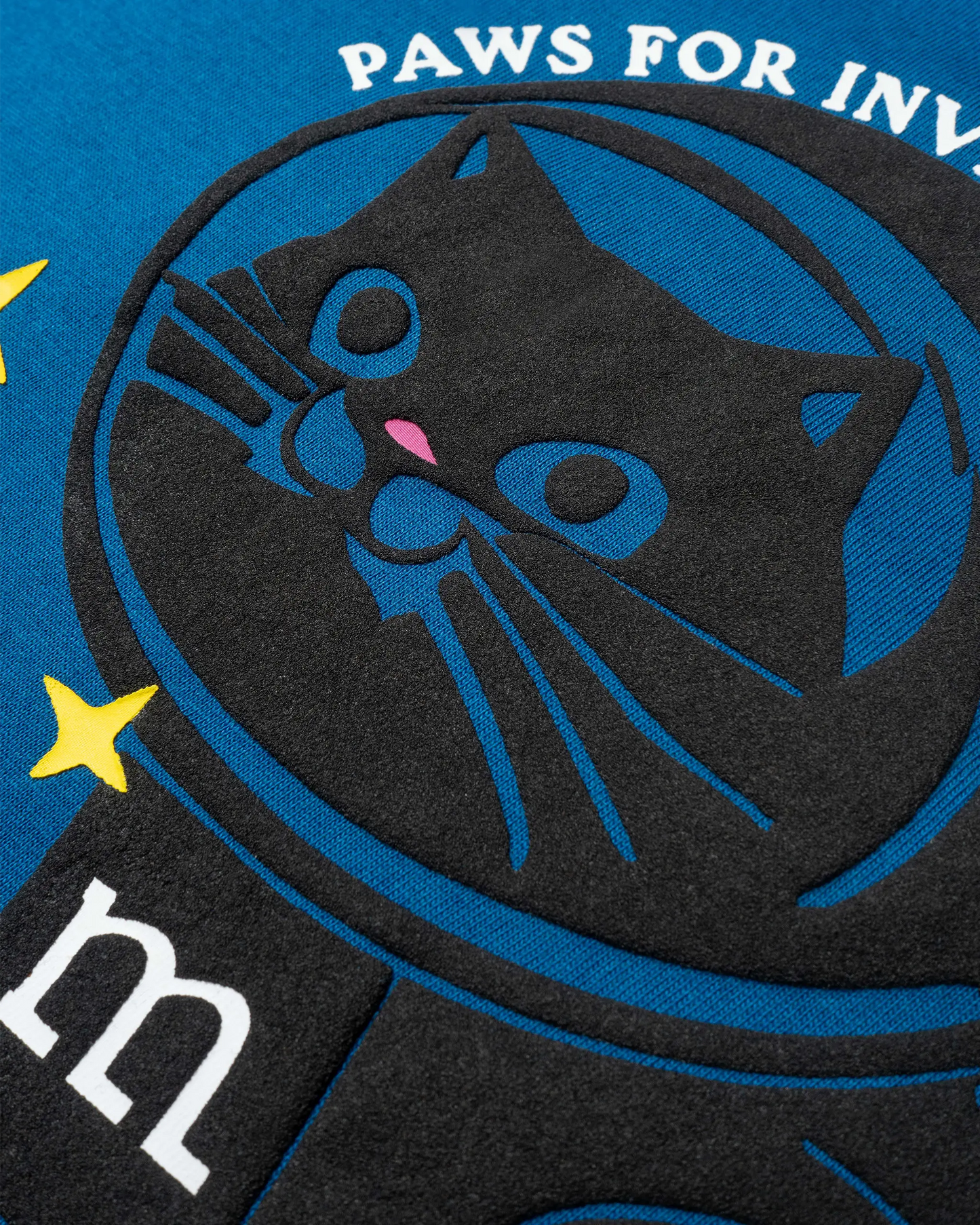 ALIEN MEOW SHOULDER PLEATED EASY FIT T-SHIRT (BLUE)