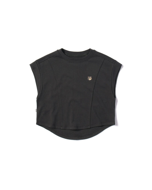 EMB LOGO SLEEVELESS PRINCESS LINE ROUND-HEM EASY FIT CROPPED TOP