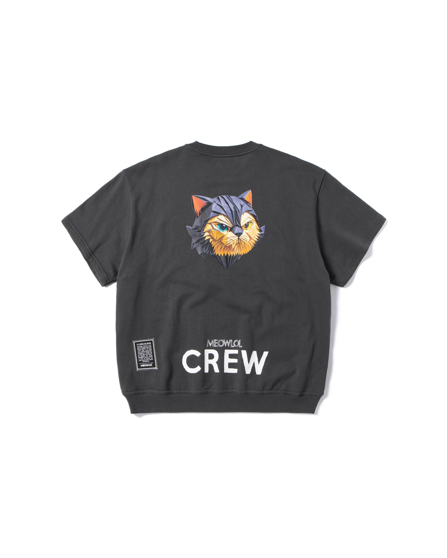 FLODING PAPER CAT LOGO MEOWLOL CREW  FRONT POCKET OVERSIZED T-SHIRT