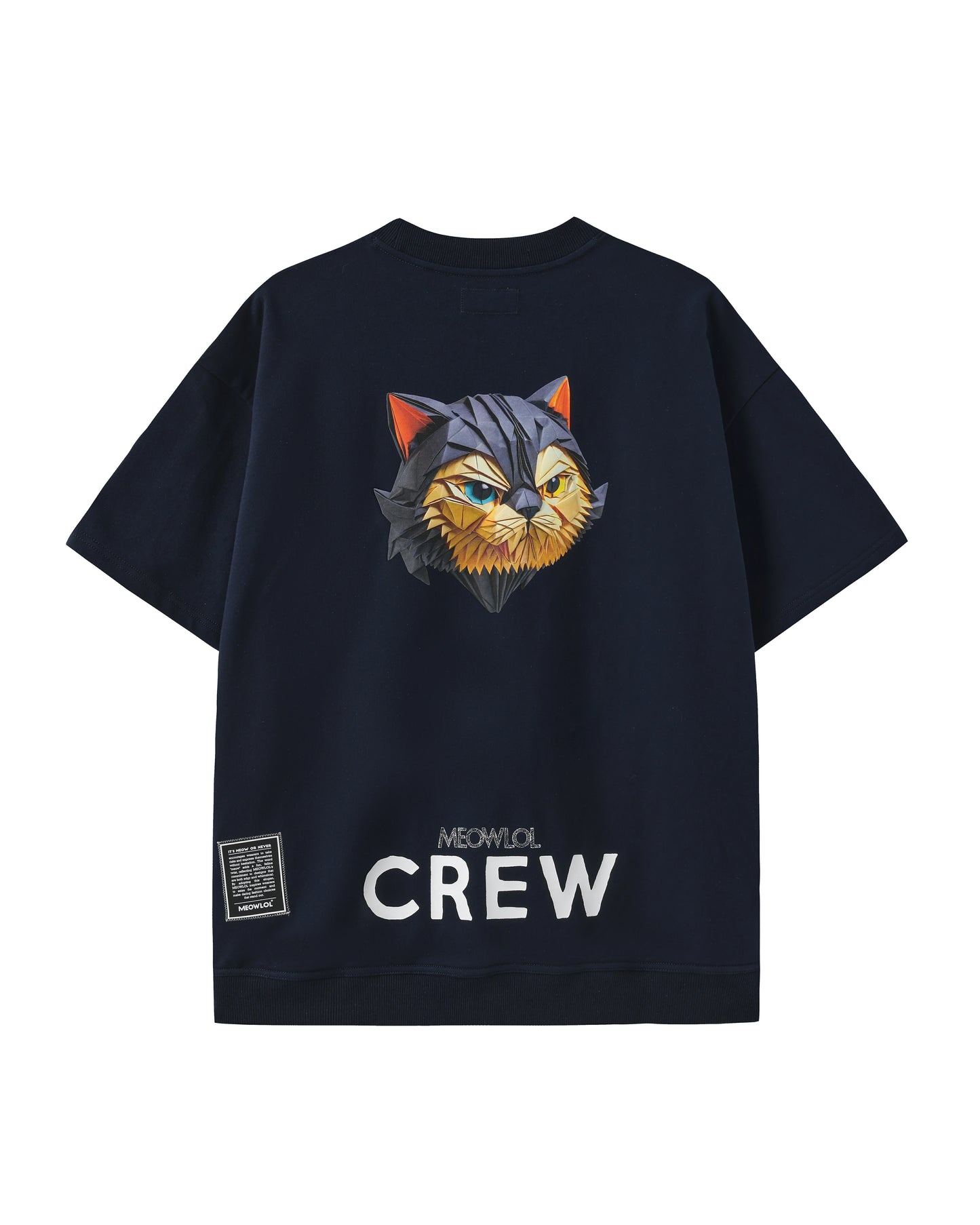 FLODING PAPER CAT LOGO MEOWLOL CREW  FRONT POCKET OVERSIZED T-SHIRT