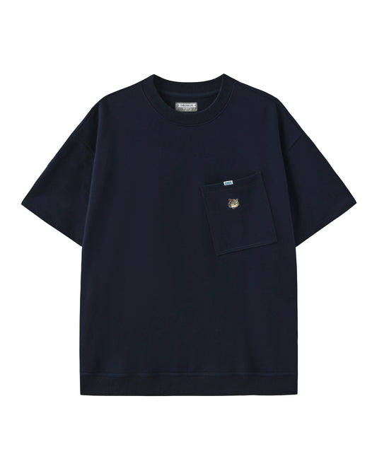 FLODING PAPER CAT LOGO MEOWLOL CREW  FRONT POCKET OVERSIZED T-SHIRT