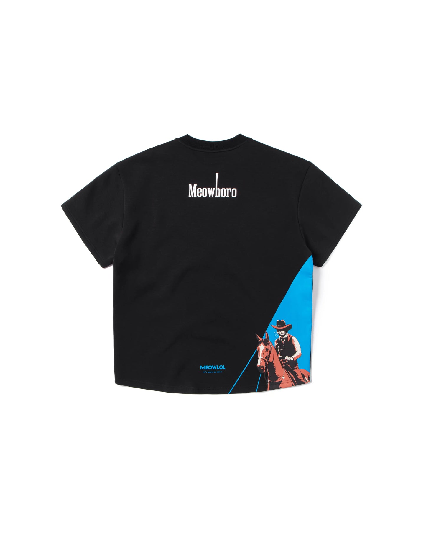 MEOWBOLO BLUE ROUND HEM OVERSIZED T-SHIRT