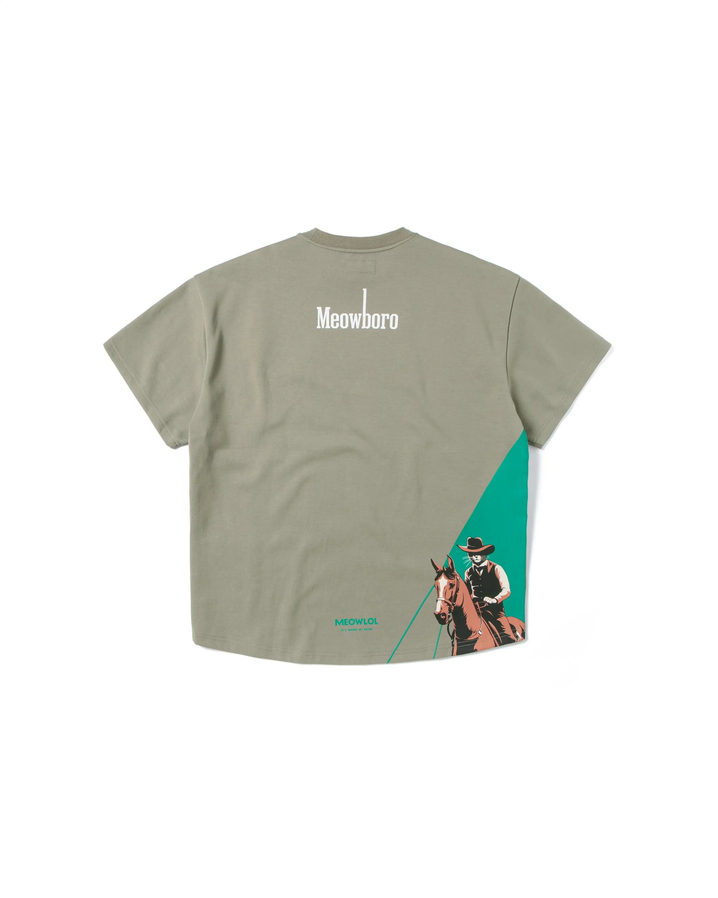 MEOWBOLO GREEN ROUND HEM OVERSIZED T-SHIRT