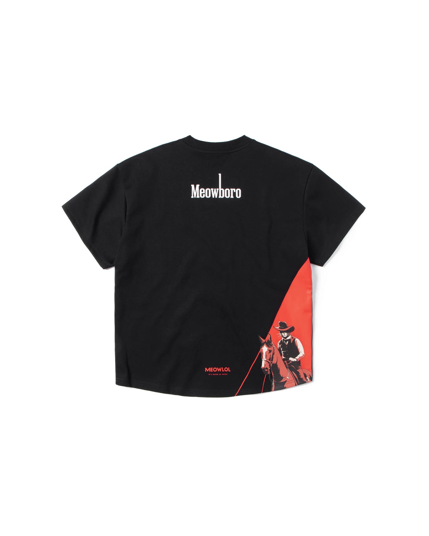 MEOWBOLO RED ROUND HEM OVERSIZED T-SHIRT