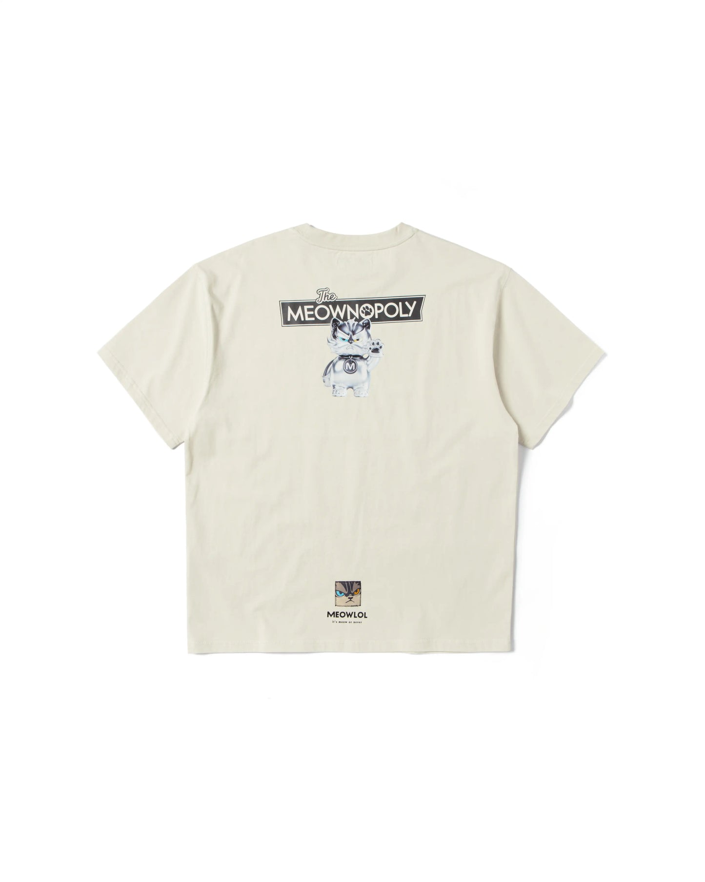 MEOWLOL THE MEOWNOPOLY GRAPHIC PLEATED SLEEVES EASY FIT T-SHIRT