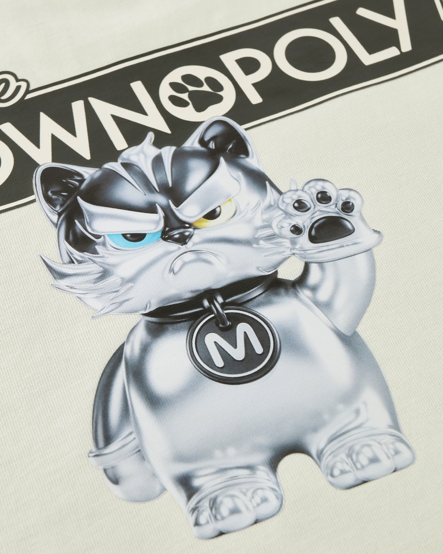 MEOWLOL THE MEOWNOPOLY GRAPHIC PLEATED SLEEVES EASY FIT T-SHIRT