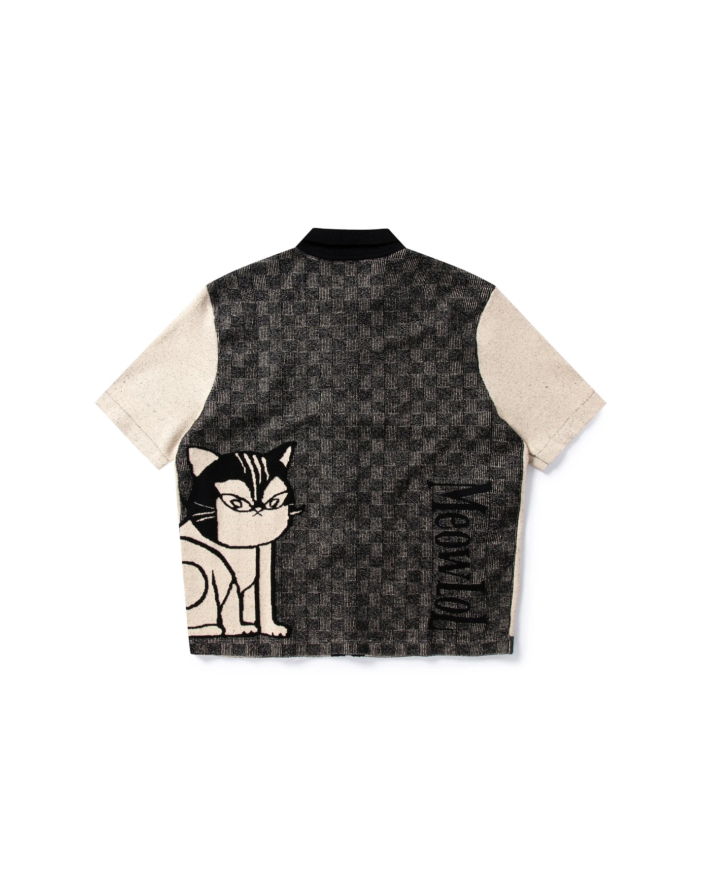 MEOWLOL CAT KNITTED SHORT SLEEVES ZIP-UP SHIRT