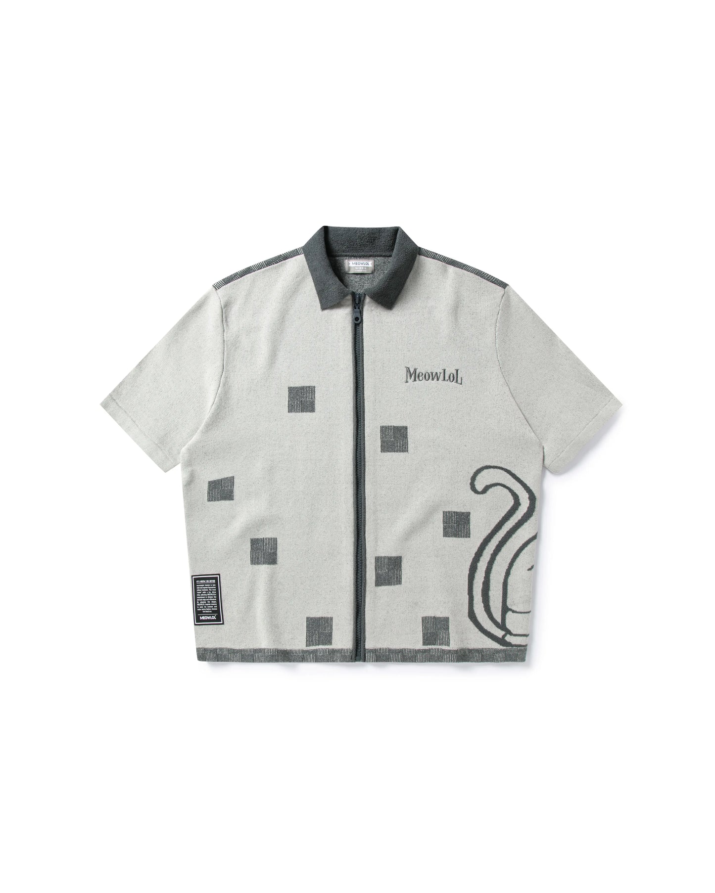 MEOWLOL CAT KNITTED SHORT SLEEVES ZIP-UP SHIRT