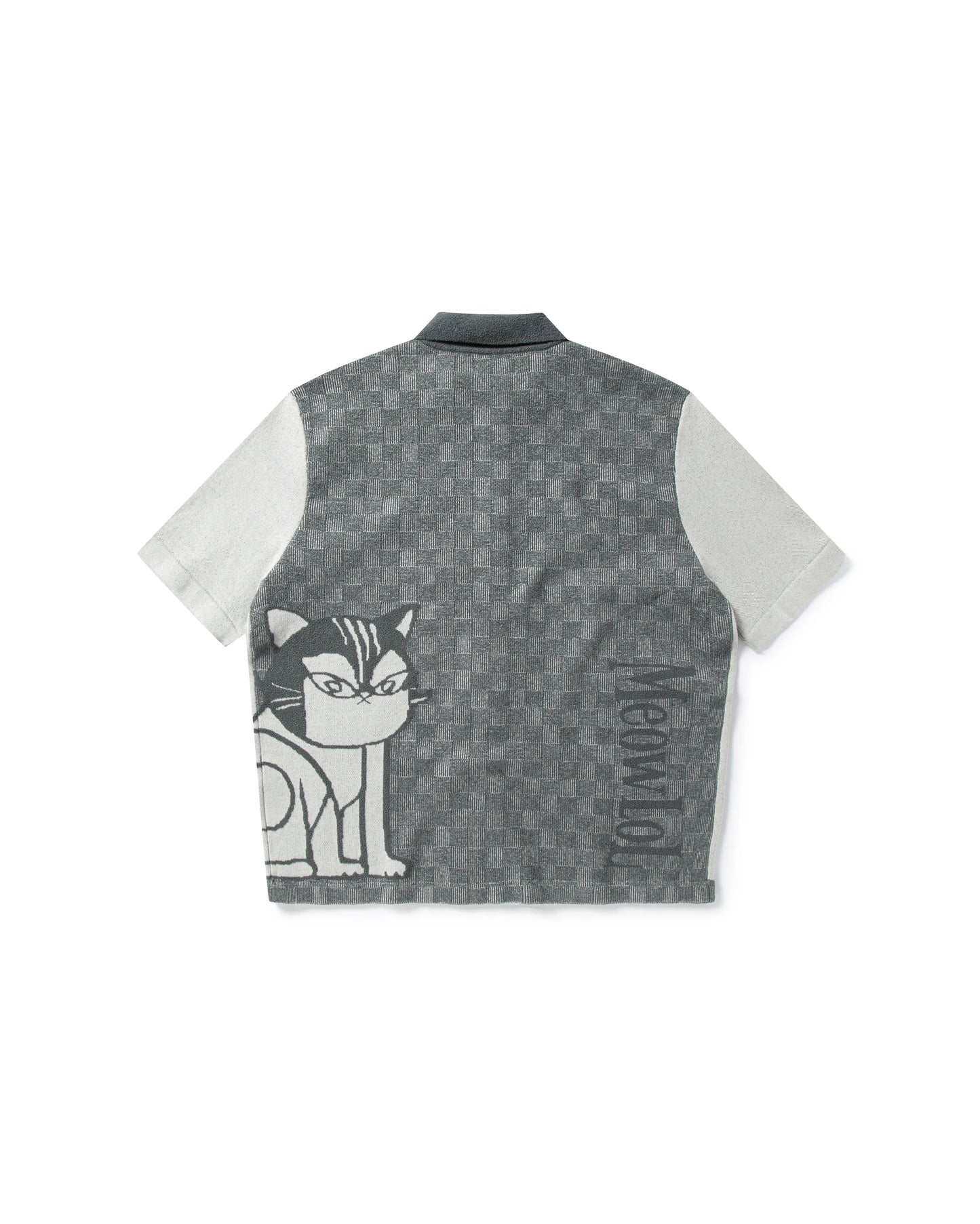 MEOWLOL CAT KNITTED SHORT SLEEVES ZIP-UP SHIRT