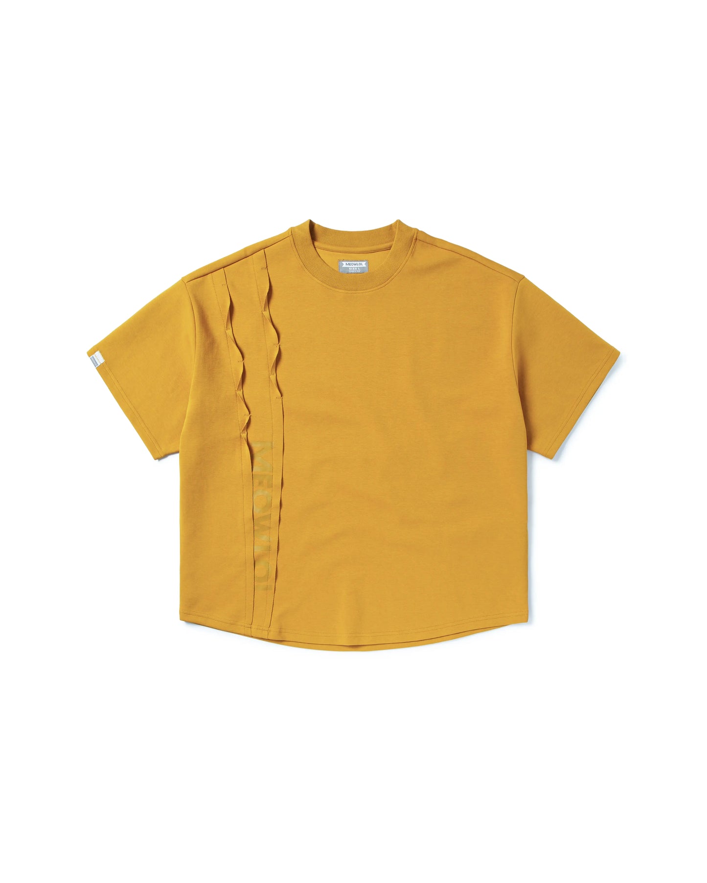 MEOWLOL LOGO SIDE PANELED PLEATED DESIGN ROUND HEM OVERSIZED T-SHIRT