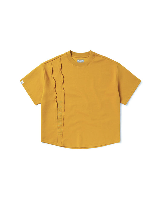 MEOWLOL LOGO SIDE PANELED PLEATED DESIGN ROUND HEM OVERSIZED T-SHIRT