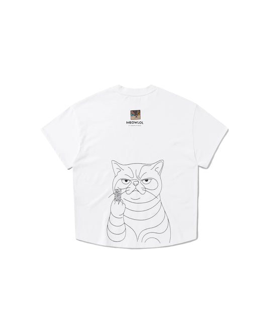 MEOWLOL MID-FINGER ROUND HEM OVERSIZED T-SHIRT