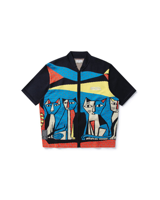 PUZZLE PICASSO CATS KITTED SHORT SLEEVES ZIP FRONT SHIRT