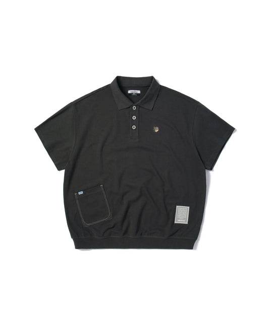 WEAVING LOGO FRONT POCKET OVERSIZED POLO SHIRT