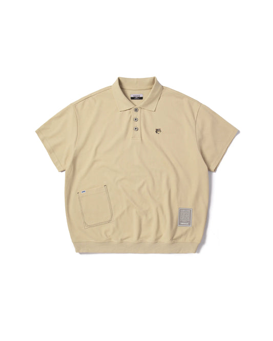 WEAVING LOGO FRONT POCKET OVERSIZED POLO SHIRT